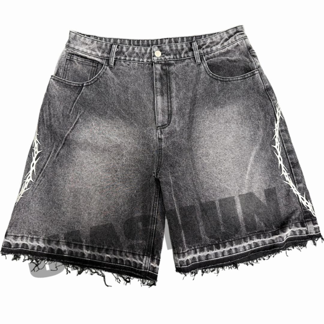 Custom Regular Embroidery Casual Streetwear Distressed Acid Wash Jeans Shorts Vintage Graphic Denim Shorts Men