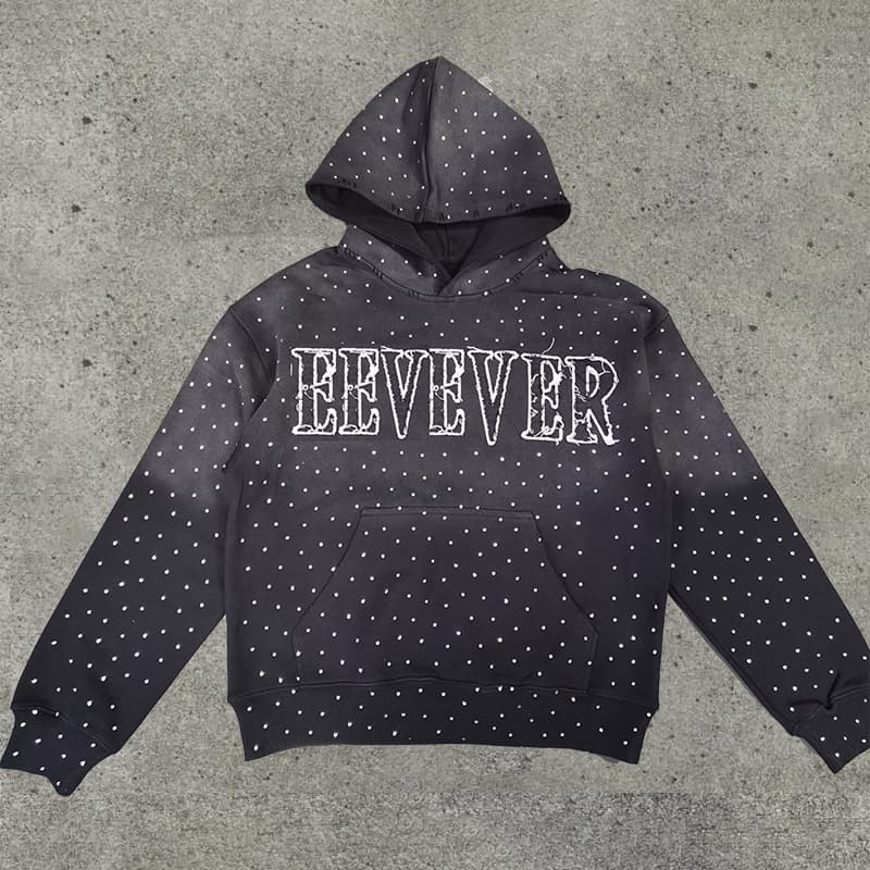 Wholesale Custom Men's Hoodie High Quality 100% Cotton Fashionable Acid-washed Applique Embroidered Rhinestone for Winter