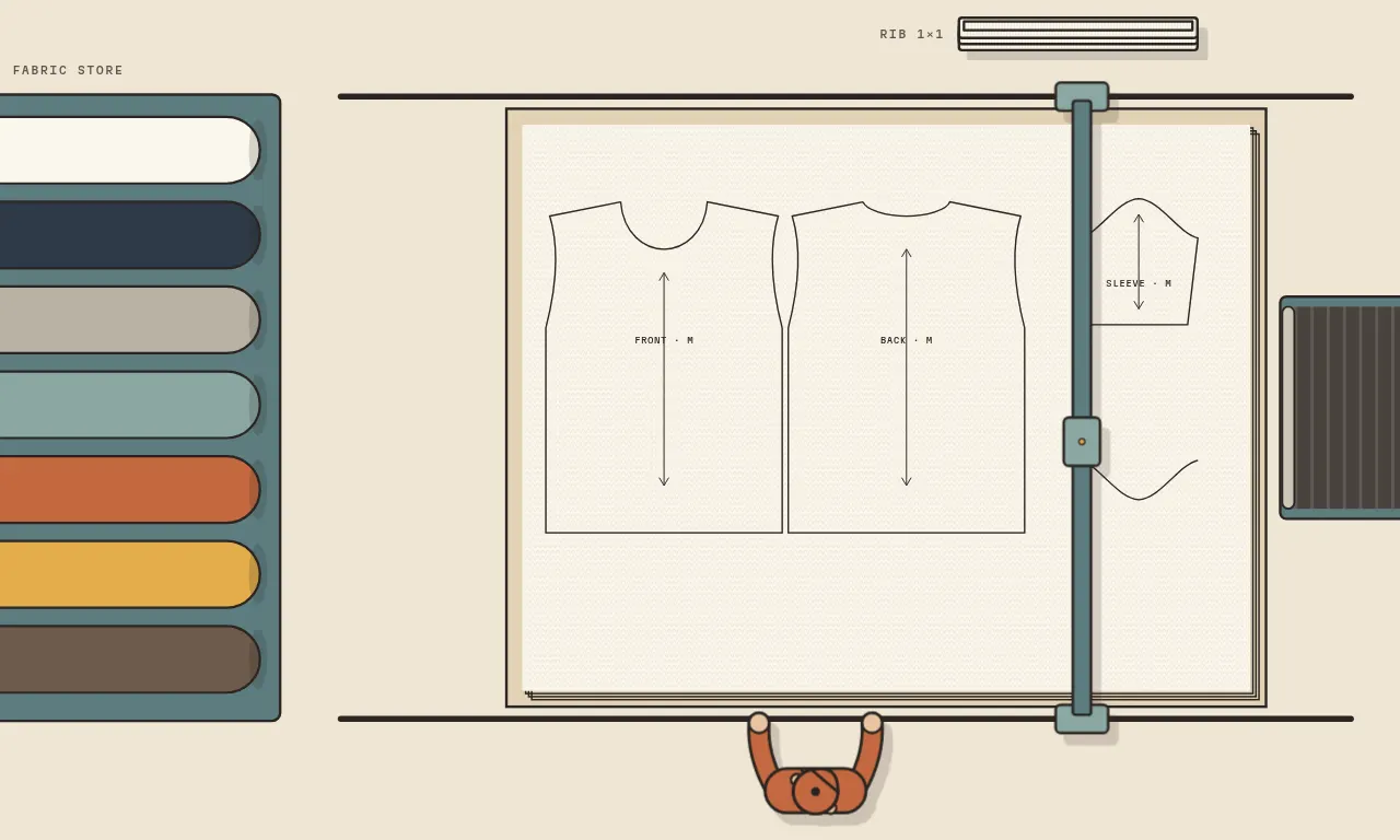 Top-down illustration of the marker station: cad plotter