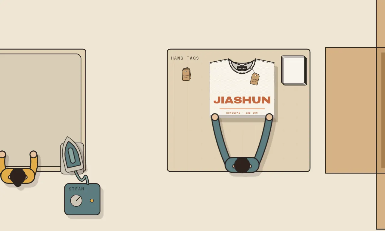 Top-down illustration of the pack station: packing table