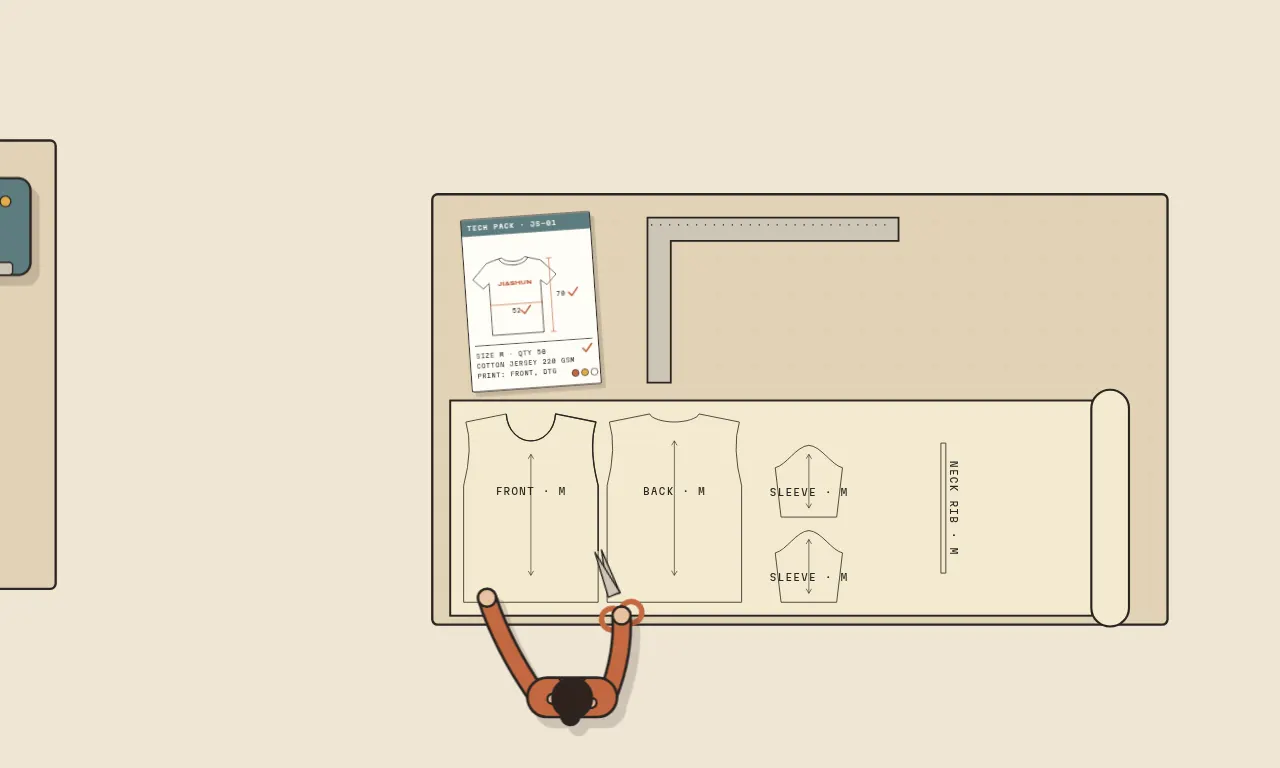 Top-down illustration of the pattern station: pattern table
