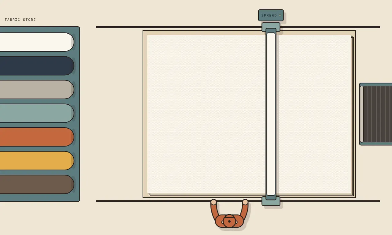 Top-down illustration of the spread station: auto spreader